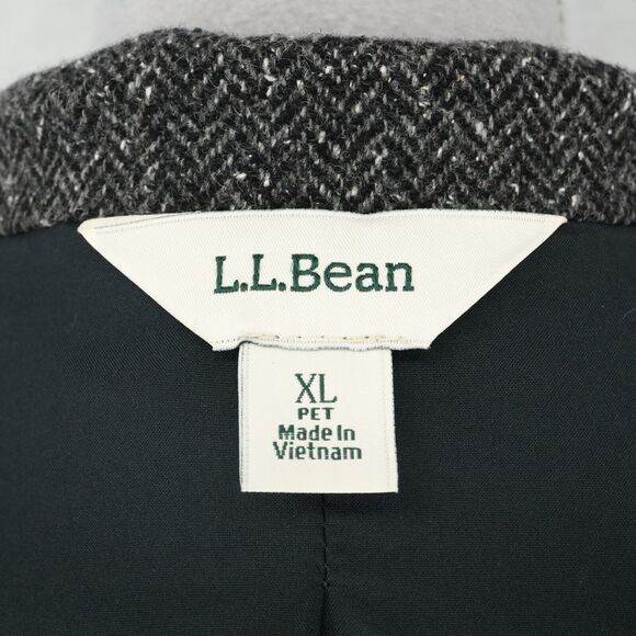 LL Bean Jacket Petites XLP PXL Gray Herringbone Wool Silk Buttons Lined Pockets - Picture 3 of 16
